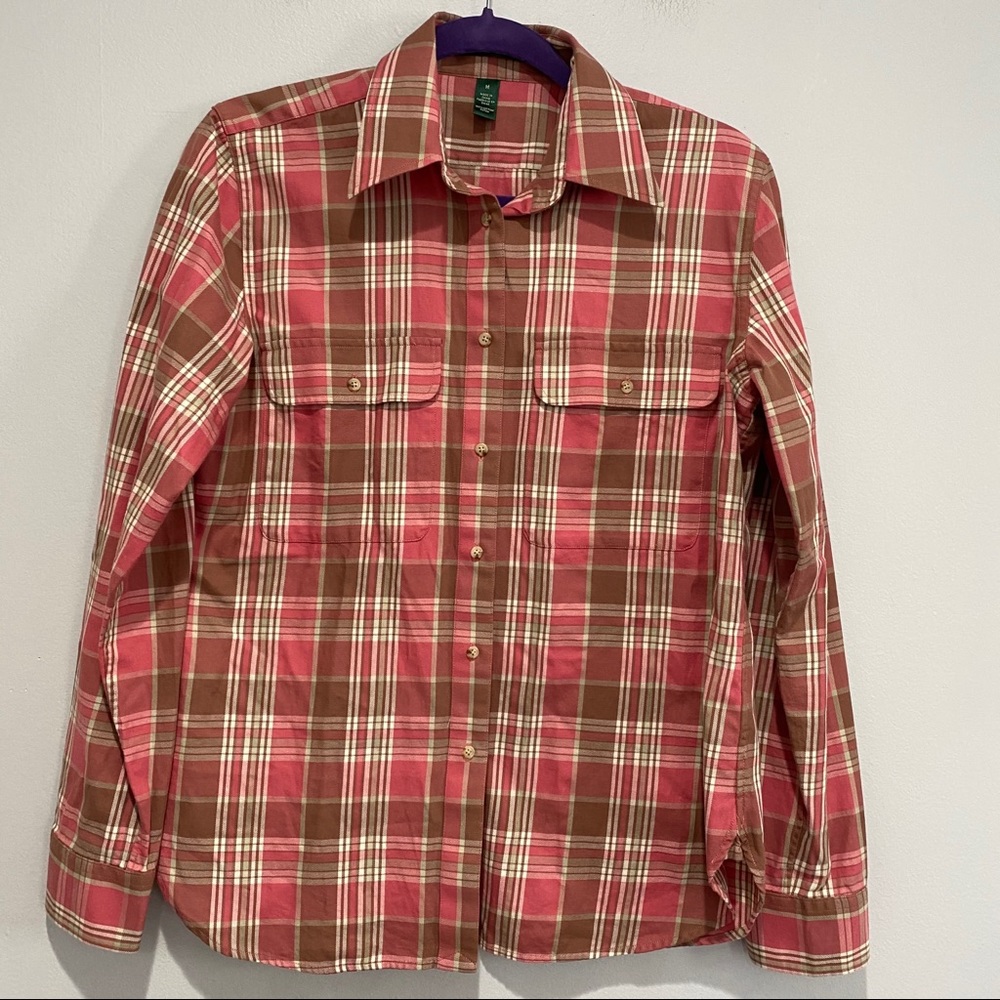 Lauren Ralph Lauren Plaid Print Cotton Button Down Shirt Size Medium